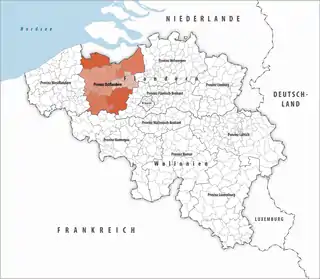 Lage der Provinz Ostflandern innerhalb Belgiens hervorgehoben