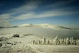 Blick von der Kleinen Sturmhaube auf den Spindlerpass im Januar 2005.