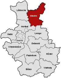 Lage des Kreises im Regierungsbezirk Minden 1832–1947 und Regierungsbezirk Detmold 1947–1968