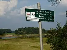 Schild des Radwegs bei Wörlitz