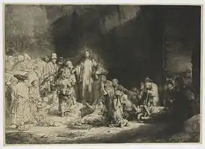 Christus, dem die kleinen Kinder gebracht werden (Das Hundertguldenblatt) (Rembrandt van Rijn)