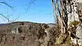 Talblick zum gegenüberliegenden Burgfelsen der abgegangenen Burg Baldelau