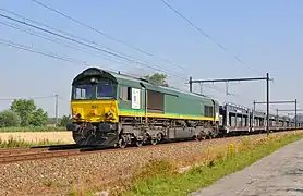 Eine durch RTB Cargo angemietete Lok der Class 66 in Belgien