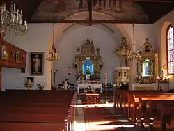 Innenansicht der einst evangelischen, jetzt römisch-katholischen Kirche in Ruszkowo/Rauschken