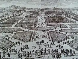 Der Tuileriengarten um 1660,  Lithographie von Perelle