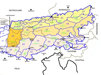 Die Westlichen Rätischen Alpen (Abschnitt 15) nach SOIUSA innerhalb der Ostalpen