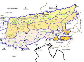 Lage der slowenischen Voralpen: Nr. 36 (rechts unten)