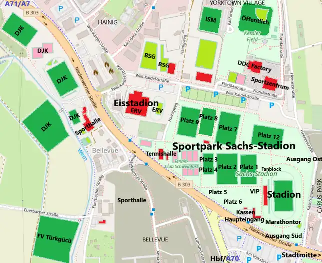 Sportpark Sachs-Stadion und umgebende Sportstätten