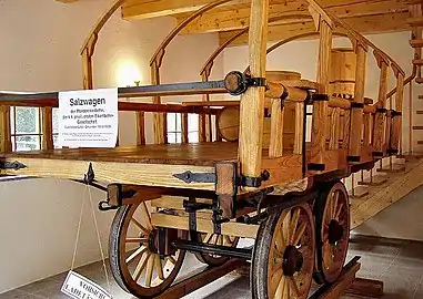 Maxlhaid (Wels) – Salzwagen aus dem Pferdeeisenbahnmuseum Bahnzeit-Stall (originalgetreuer Nachbau)