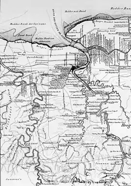 Karte von 1849, nordwestlich am Bogen des Saramacca Groningen