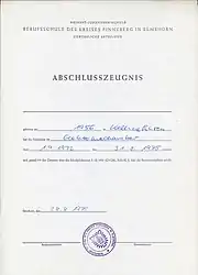 Berufsschulzeugnis von 1975 aus Schleswig-Holstein