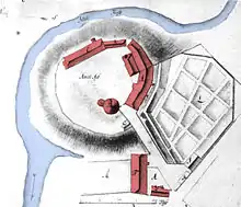 Lageplan von Schloss Dannenberg mit dem Waldemarturm, 1720