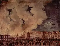 Schlossbrand und Schlossruine beim Aufstand 1830.Gemälde von Karl Schröder (1760–1844)