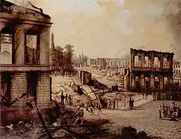 Schlossbrand und Schlossruine beim Aufstand 1830.Gemälde von Karl Schröder (1760–1844)