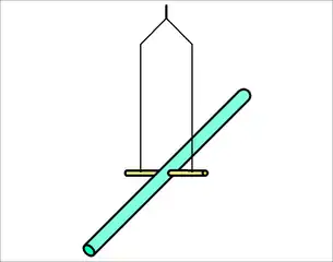 Versuchsbeginn:Ein leicht asymmetrisch aufgehängter Stab in horizontaler Ausrichtung in Ruhe.