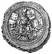 Siegel von Vytautas dem Großen mit dem litauischen Wappen mit Ritter zu Pferd in der linken Hand, ca. 14.–15. Jahrhundert