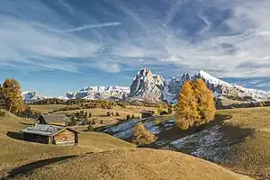 Seiser Alm mit Sellagruppe und Langkofelgruppe