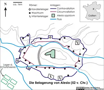 Das Schlachtfeld von Alesia mit dem Belagerungs- und Verteidigungsring