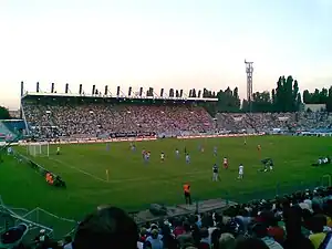 Die Haupttribüne bei dem UEFA-Champions-League-Qualifikationsspiel Slovan Bratislava gegen Olympiakos Piräus (0:2) am 29. Juli 2009