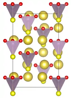 Elementarzelle von Natriummonothiophosphat (betrachtet entlang der a-Achse)