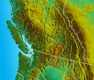 Lage des Okanagan Highland in British Columbia (Kanada)/ Washington (USA)