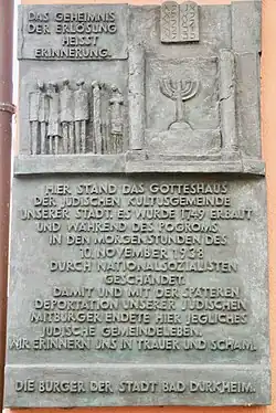 Gedenktafel für die ehemalige Synagoge