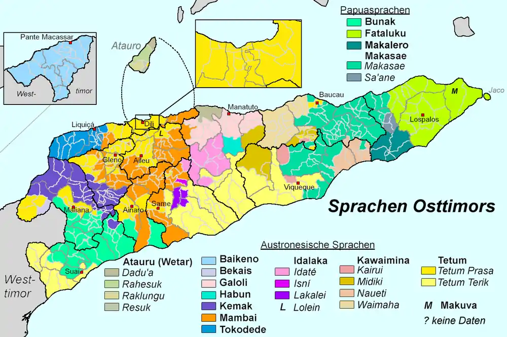 Die größten Sprachgruppen in den Sucos Osttimors.