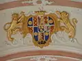 Wappen der Äbtissin Henrica von Löwenhaupt-Falkenstein (1725–1808) an der Klosterkirche von St. Irminen in Trier (rezente Tingierung), um 1771