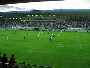 Blick auf die Haupttribüne des Stadion Metalac (2012)