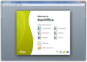 Bildschirmausdruck der StarOffice-Version 9.1.0 unter Windows 7 (englische Version, Startbildschirm)