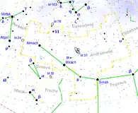 Lage der Andromedagalaxie im Sternbild Andromeda