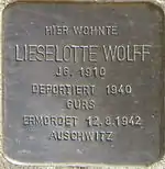 Stolperstein in Böchingen für Lieselotte Wolff