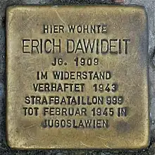 Stolperstein für Erich Dawideit an der Brunnenstraße 118 in Berlin-Gesundbrunnen