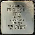 Stolperstein für Alfred Tietz vor der Parkstraße 61