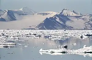 Blick über den Storfjord auf die Insel Spitzbergen