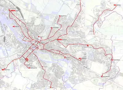 Linien- und Streckenplan der Straßenbahn (2014)