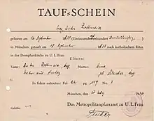 Taufschein von Max Zottmayr