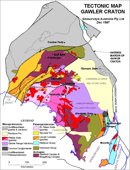 Geologische Karte des Gawler-Krations