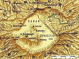 Tengger-Gebirge. Ausschnitt aus einer 1924 veröffentlichten Touristenkarte im Maßstab 1 : 200.000