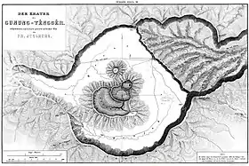 Tengger-Gebirge, aufgenommen im Jahr 1844.Aus F. Junghuhn: Java, seine Gestalt, Pflanzendecke und innere Bauart,Band 2, S. 572.