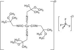 Strukturformel von Tetrakis(methoxyisobutylisonitril)kupfer(I)-tetrafluoroborat