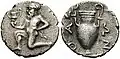 Thasitischer Trihemiobolus, Silber: Satyr/Amphore, etwa 411-350 v. Chr. (Le Rider: Thasiennes 27), SNG Kopenhagen 729586, (0.77 g)