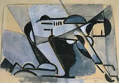 De StijlTheo van Doesburg:Kniender Akt, Gouache auf Papier (1917)