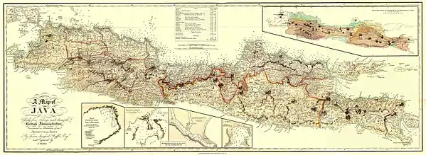 A Map of Java von Raffles und Horsfield. Blattgröße ca. 41 × 114 cm, Maßstab ca. 1:966.000.