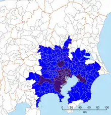 Metropolregion Kantō (関東大都市圏 Kantō Dai-toshi-ken; 36,9 Mio. Einwohner, 2015) des japanischen Statistikamts