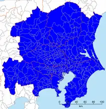 Hauptstadtgebiet (首都圏 shutoken; 43,8 Mio. Einwohner, 2015) des Gesetzes zur Sanierung des Hauptstadtgebietes (首都圏整備法 shutoken-seibi-hō)