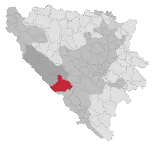 Lage der Gemeinde Tomislavgrad in Bosnien und Herzegowina (anklickbare Karte)