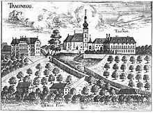 Schloss Traunegg, Stich von Georg Matthäus Vischer 1674