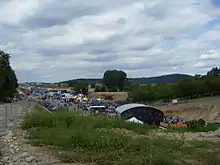 Tunnelfest am 11. Juli 2009. Blick vom Nordportal in Fahrtrichtung Backnang. Im Hintergrund die AS Nellmersbach.