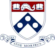 University of Pennsylvania(Penn Quakers)Leges sine moribus vanae(„Gesetze ohne Moral sind nutzlos“)Philadelphia, Pennsylvania, gegründet 1740